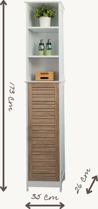 Miami Badkamerset - Wastafel onderkast - Wastafelmeubel - Kolomkast - Badkamerkast - Complete set - Wit/Eiken - Badkamer onderkast