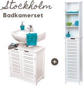 Stockholm Badkamerset - Wastafel onderkast - Wastafelmeubel - Kolomkast - Badkamerkast - Complete set - Wit - Badkamer onderkast