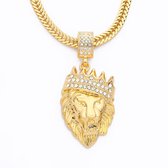 King Lion Ketting met Diamantjes (Zirkonia) - Leeuwenkoning - Goud kleurig - Ketting Heren - Ketting Mannen - Ketting Dames -Valentijnsdag voor Mannen - Valentijn Cadeautje voor He