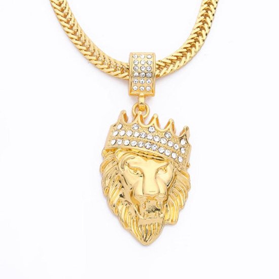 King Lion Ketting met Diamantjes (Zirkonia) - Leeuwenkoning - Goud kleurig  - Ketting... | bol