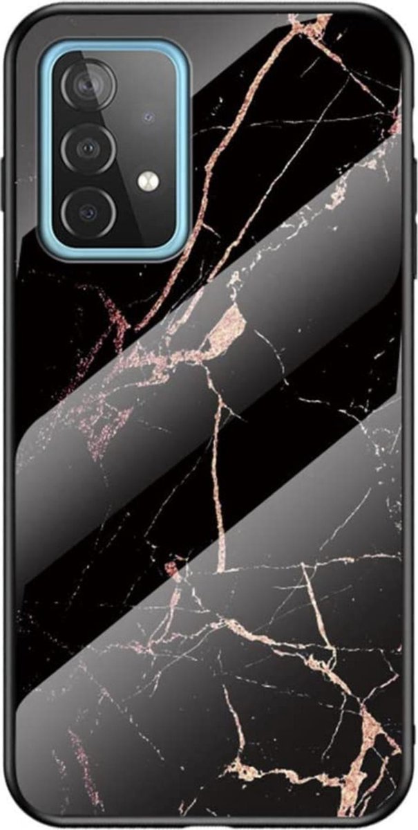 Geschikt voor Samsung Galaxy A52 Backcover - Goud - Marmer - Gehard Glas