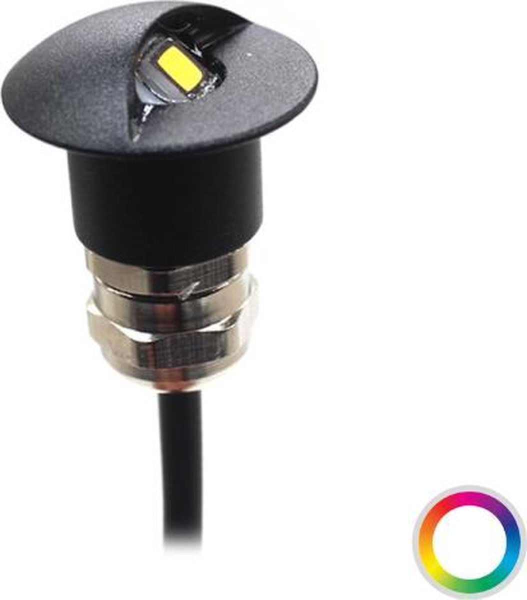 Apache J-LED - Half bedekt stap, trap en deck LED spot - 12V - Black Aluminium - Super RGB - Diameter 16 mm - IP67