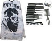 Dapper barber Kappersmantel + 10 Delige kammen set  kapmantel - kappersset - kapperschort - kapperscape