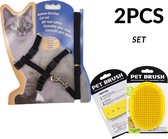 Kattentuigje zwart + Katten kam geel | Kattenharnas met looplijn - Kattenriem - Riem voor katten - Tuig met riem - Veilig- verstelbaar - Walking Jacket - Wandelen-Kitten harnas-