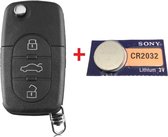 Clé de voiture 3 boutons flip key HURSB8 + Batterie Sony CR2032 adapté pour clé Audi / Audi A2 / A3 / A4 / A6 / A8 / Audi TT / Quattro / boîtier de clé.