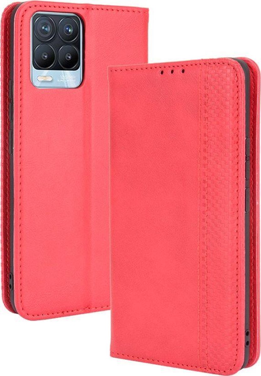 Mobigear Telefoonhoesje geschikt voor Realme 8 Pro Hoesje | Mobigear Sensation Bookcase Portemonnee | Pasjeshouder voor 3 Pasjes | Telefoonhoesje voor Pinpas / OV Kaart / Rijbewijs - Rood