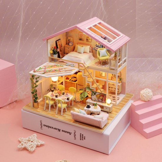 fusie Soeverein bizon DIY Sweet Time poppenhuis met LED - Dollhouse - Miniatuur hobby bouwpakket  | bol.com