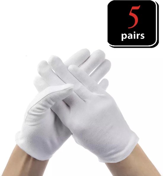 10 Stuks Witte katoenen Handschoen, 5 paar Witte katoenen Handschoen – 10PCS White Gloves 5 Pairs Soft Cotton Gloves Coin Jewelry Silver Inspection Gloves Stretchable Lining Glove - Handschoenen 100% Cotton Maat M