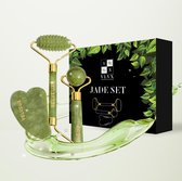 Velveux Gua sha Jade steen gezichtsroller 4 delige set cadeau voor vrouw - geschenkset vrouwen - jade roller - gezichtsmassage - Valentijnsdag cadeau