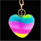 - Pluche - Sleutelhanger - Hart - Dames - Imitatie - Bont - Fakefur - Regenboog -