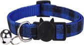 Grannies - kattenhalsband Theo - kattenbandje met bel - halsband kat of hond - belletje - veiligheidssluiting - geruit - blauw