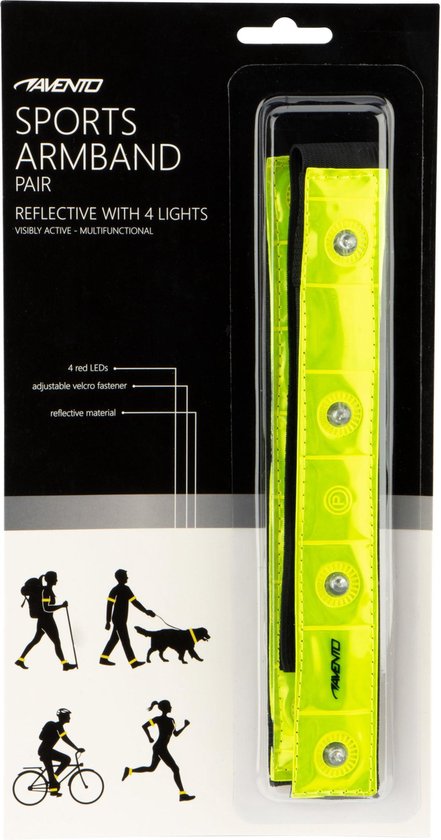 Avento Sportarmband Reflecterend met LEDs - Paar - Geel - Avento