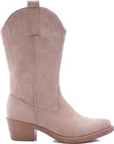 SmileFavorites® Dames Cowboylaarzen met Hak  - Suedine - Taupe Nude - Maat 37