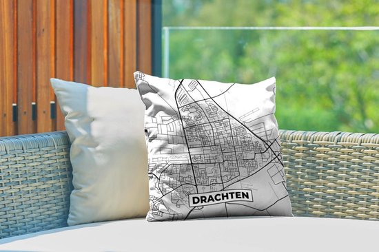 Coussin de jardin - Plan de la ville - Drachten - Grijs - Wit - 40x40 cm - Résistant aux intempéries