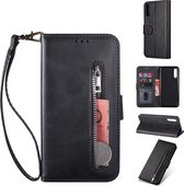 Luxe Telefoonhoesje voor Samsung Galaxy A50 | Hoogwaardig Leren Bookcase | Lederen Wallet Case | Pasjeshouder | Portemonnee | Rits | Zwart