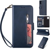Coque de téléphone de Luxe pour Samsung Galaxy A71 | Bookcase en cuir de haute qualité | Étui portefeuille en cuir | Porte-cartes | Porte-monnaie | Fermeture à glissière | Bleu