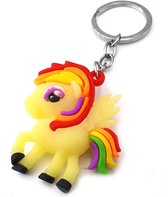 Kinder sleutelhanger tashanger unicorn my little pony van siliconen geel multicolor regenboog met keyring 5x5 cm