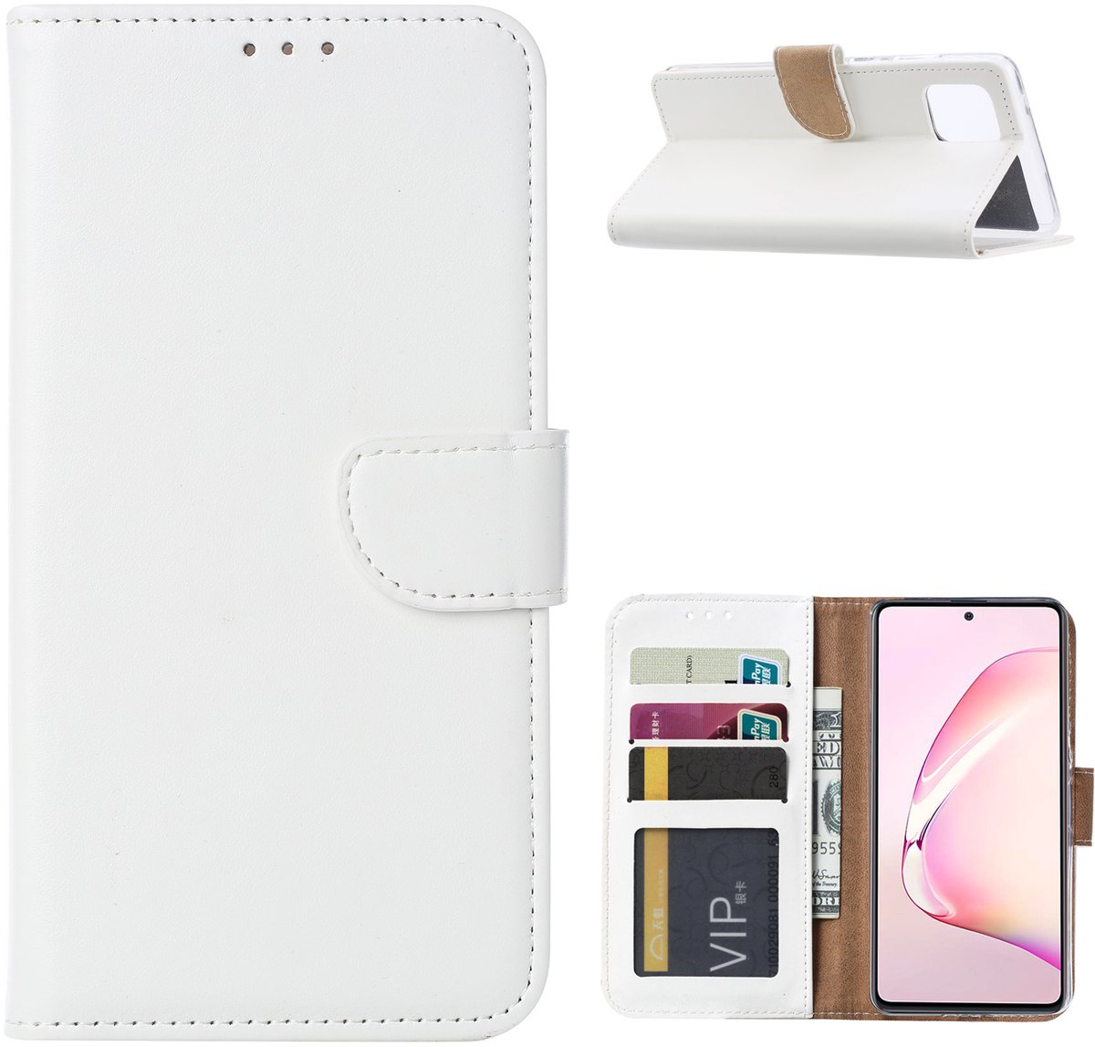 Hoesje Geschikt Voor Samsung Galaxy Note 10 Lite Hoesje met Pasjeshouder - Wit