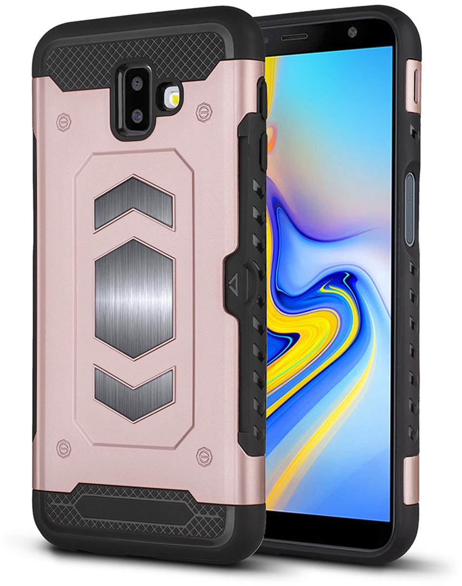 Ntech Geschikt voor Samsung Galaxy J6 Plus (2018) Luxe Armor Case - Rose Goud
