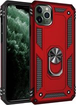 Apple iPhone 11 pro max Stevige Magnetische Anti shock ring back cover case- schokbestendig-TPU met stand Rood + gratis screenprotector