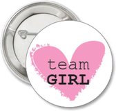 6X Button Team Girl roze hart - babyshower - gender reval - button - geboorte - baby
