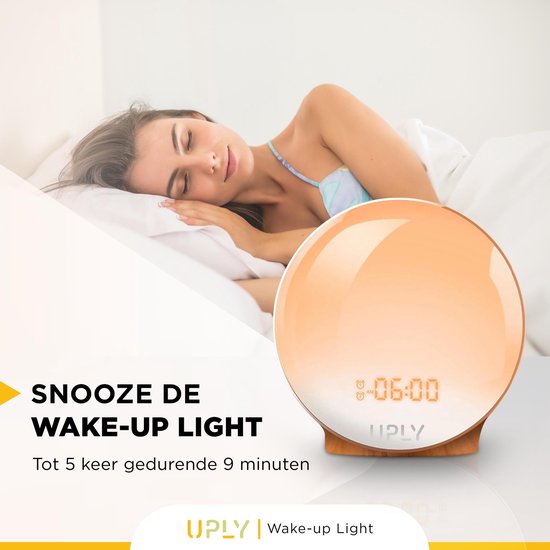 UPLY Wake Up Light - Met USB Oplaadpunt - Licht Wekker - Wekker Radio - 2 Wektijden - Digitale Wekker - 7 Kleuren