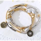 Armbandenset (4 stuks) - Amerika Vintage Mode - Multilayer Wit natuursteen - zilver/goudkleurig - Dames - Lieve Jewels