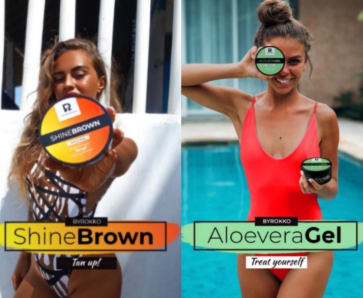 BYROKKO Combi Voordeel Pack: Shine Brown (190 ml) + Aloe Vera Gel (215 ml) + Gratis Cadeau Verpakking - Bruiner - Extreme tanning - Bali body - Oil -