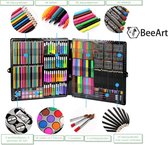 BeeArt - 258 delige tekenset incl. kleurpotloden, aquarelpennen, gekleurde pennen, oliekrijt, puntenslijper, borstels etc.