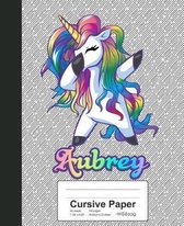 Cursive Paper: AUBREY Unicorn Rainbow Notebook