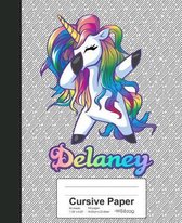 Cursive Paper: DELANEY Unicorn Rainbow Notebook