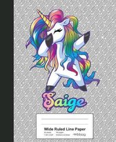 Wide Ruled Line Paper: SAIGE Unicorn Rainbow Notebook