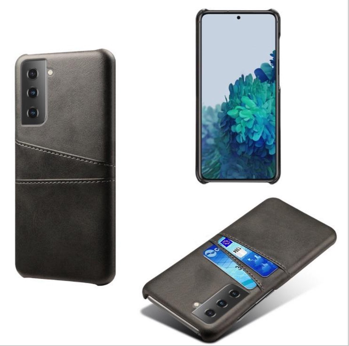 Backcover met Opbergvakjes + PMMA Screenprotector voor Galaxy S21 Plus 5G _ Zwart