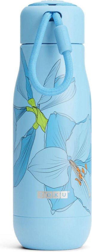 Thermosfles RVS, 350 ml, Blauw Bloem Design - Zoku | Hydration