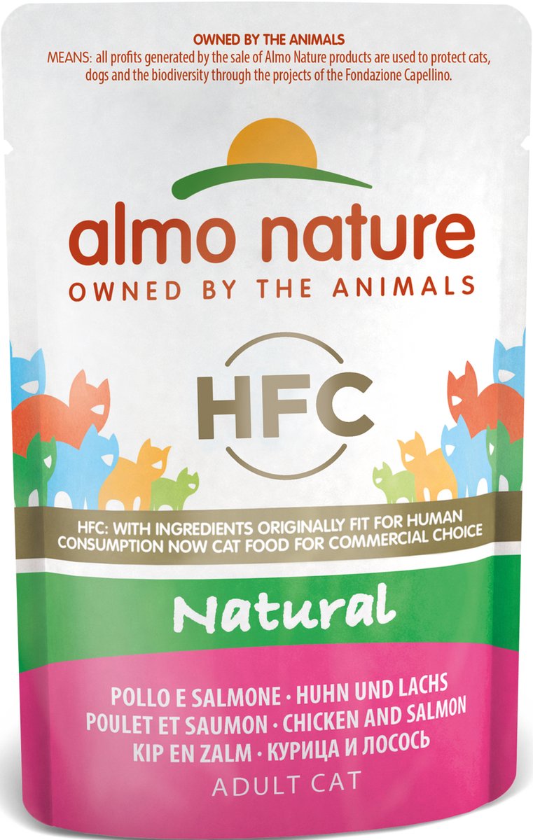 Almo Nature HFC Natural Natvoer voor Katten - Glutenvrij - 24 x 55 gram - Kip & Garnaaltjes - 24 x 55 gram