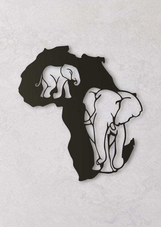 Wanddecoratie dieren | Kaart Afrika olifant - L (55x60cm)