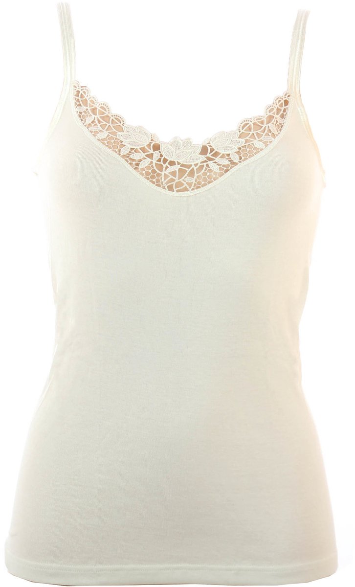 Dames hemd modal, kant - Comfortabele Vrouwen singlet - Spaghetti bandjes - 48 - Wit