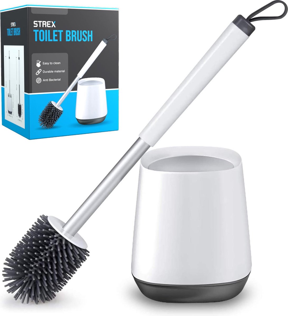 Strex Toiletborstel Siliconen met Houder - Sneldrogend, Hygiënisch & Antibacteriële Werking - WC Borstel - Toilet Borstel Houder - Strex