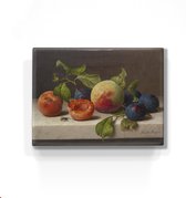 Stilleven met fruit en een wesp - Emilie Preyer - 26 x 19,5 cm - Niet van echt te onderscheiden schilderijtje op hout - Mooier dan een print op canvas - Laqueprint.