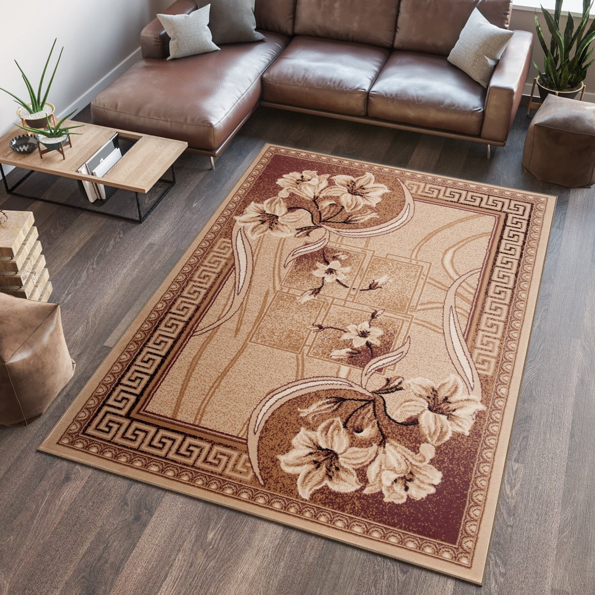 Tapiso Atlas PP Vloerkleed Beige Bloemen Woonkamer Tapijt Maat- 120x170