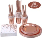 Rose Goud Verjaardag Wegwerp Servies Set - Borden en Bekers Feestartikelen -25 Gasten - Feestservies