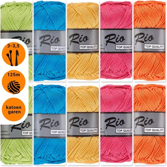Lammy yarns Rio katoen garen pakket - couleurs joyeuses/vrolijke kleuren -  10 bollen | bol.com