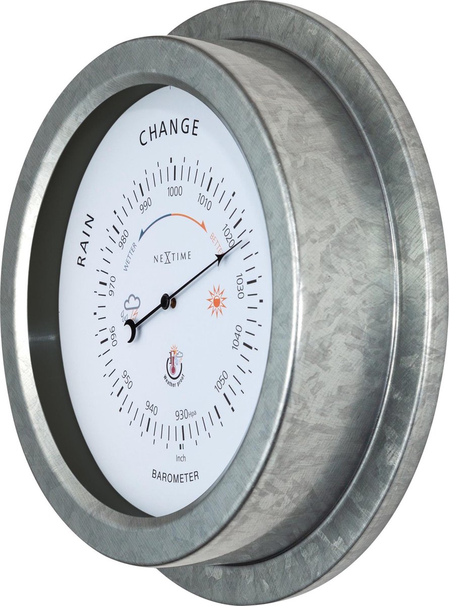 NeXtime Orchidee – Barometer – 22 cm – Metaal – Gegalvaniseerd Zilver – Weerbestendig