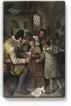 De dorpsschool - Jan Steen - 19,5 x 30 cm - Niet van echt te onderscheiden schilderijtje op hout - Mooier dan een print op canvas - Laqueprint.