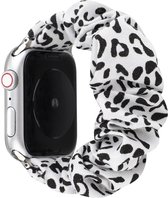 By Qubix Elastisch scrunchie nylon bandje - Wit - zwart - Geschikt voor Apple Watch 42mm - 44mm - 45mm - Ultra - 49mm - Compatible Apple watch bandje