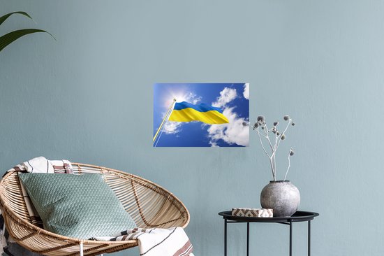 Sticker Muursticker Drapeau de l'Ukraine - Drapeau de l'Ukraine par un après-midi ensoleillé - 30x20 cm - Film adhésif autocollant - Sticker mural repositionnable