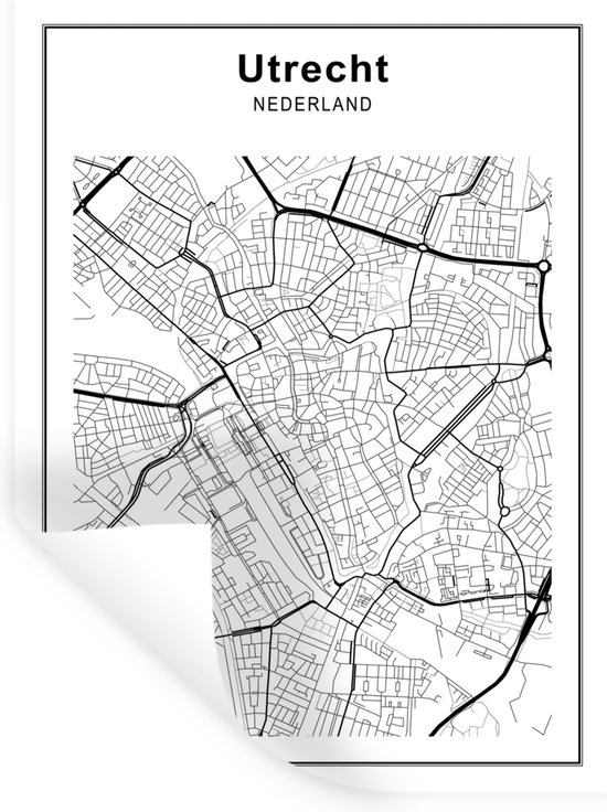Stickers muraux - Sticker Feuille - Plan de la Ville - Zwart Wit - Utrecht - 30x40 cm - Feuille Adhésive - Stickers muraux Chambre d'Enfant - Papier Peint Auto-Adhésif