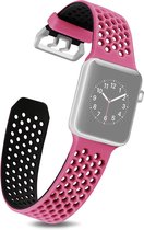 By Qubix Bandje met gaatjes - 2 kleuren - Roze met zwart - Geschikt voor Apple Watch 42mm - 44mm - 45mm - Ultra - 49mm - Compatible Apple watch bandje