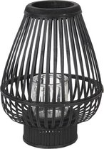 Windlicht van Hout - Windlicht - Waxinehouder - Terras - Hout - Zwart - 36 cm hoog