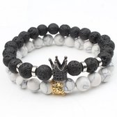 Kroontjes Armband - Wit Marmer / Lava - Armband Dames - Armband Mannen - Armband Heren - Valentijnsdag voor Mannen - Valentijn Cadeautje voor Hem - Valentijn Cadeautje Vrouw